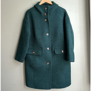 TALBOTS Boucle Wool Blend Overcoat Forest Green Winter Retro Outerwear S